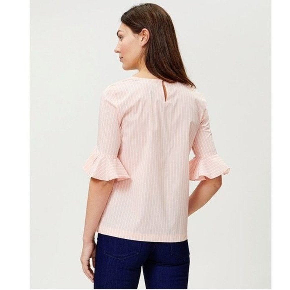 Calvin Klein Women's‎ 3/4 Ruffle Sleeve Blouse Top Peach/White Striped Sz M READ - Picture 2 of 11